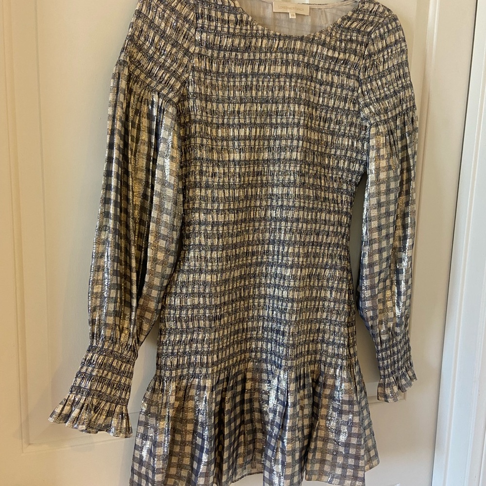 Loveshackfancy Women's Smocked Metallic Silver Shiny Holiday Dress Size XS - Picture 5 of 7